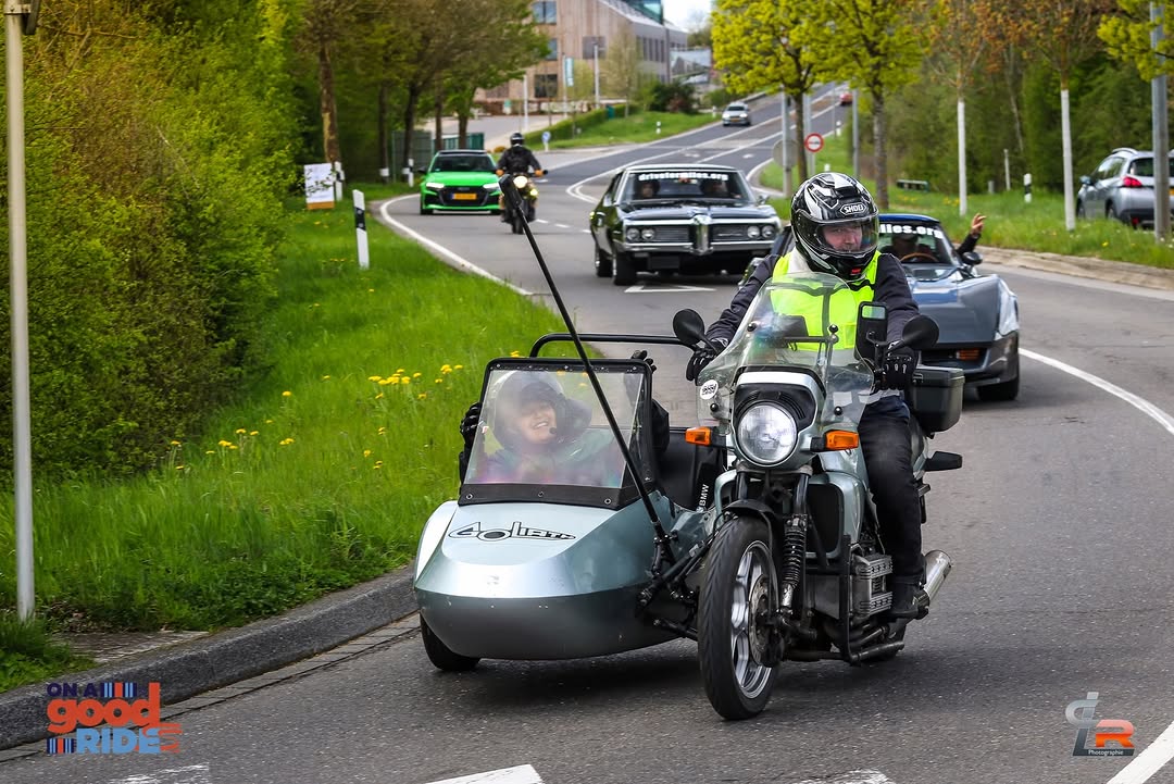Motorbike with sidecar on a Drive for Miles ride